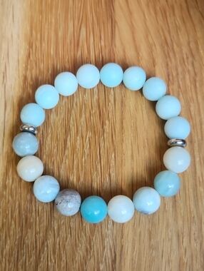 Blue Amazonite Beads Bracelet, Hand Crafted, Stretch